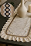 100% Cotton Ruffled Runner American Service Vintage Luxury Overlock Stitched Natural Fabric 40X110Cm