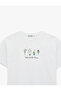 Crew Neck Printed Ecru Women's T-Shirt 6Sal10068Ik - 5
