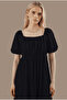 Women's Square Neck Watermelon Sleeve Robadan Mini Dress - Black - 4