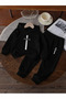 Double Line Paris Printed Cotton Kids Hoodie Set - Black Jogger Printed Girls Boys - 2