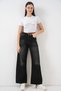 High Waist Wide Leg Palazzo Jeans - Women's Black 6656 - 5
