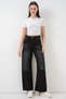 High Waist Wide Leg Palazzo Jeans - Women's Black 6656 - 3