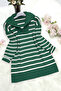 Women's Zippered Collar Slit Striped Emerald Knitwear Sweater - 2