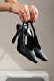 Black Satin Women's Heeled Shoes 10 cm Stiletto - 4