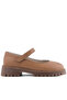 Genuine Leather Tan Velcro Thick Soled Girls' School Shoes - 3