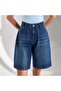 Women's High Waist Bermuda Denim Shorts Blue - 3