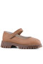 Genuine Leather Tan Velcro Thick Soled Girls' School Shoes - 2