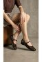Women's Brown Buckled Patent Leather 1 cm Mary Janes Ballet Flats BYNDSHR04 - 2