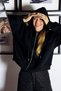 Women's Oversized Cotton Zippered Hooded Front Cut Sweatshirt Black - 3