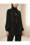 Women's Lace-Up Front Tunic Pants Double Set 6744 - Black - 6