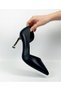 Black Leather Stiletto Gold Heeled Women's Shoes 9cm - 7