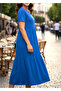 Women's Cobalt Blue Relaxed Cut Double Sleeve Katkat Combed Cotton Dress - 3