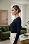 Women's Navy Blue Italian Cut Long Sleeve Buttoned Cardigan - 4