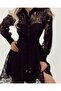 Buttoned Lined Balloon Sleeve Guipure Dress - 3