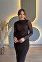 Draped Stone Tulle Brown Midi Dress - 5