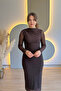 Draped Stone Tulle Brown Midi Dress - 7