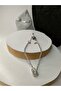 Zircon Stone Double Snap Ring Silver Color Anti-Tarnish Steel Necklace - 4