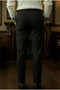 Men's Old Money Pleated Harvest Italian Cut Fabric Trousers Black - 4