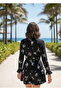 Women's Flounced Mini Shorts Patterned Stretch Fabric Viscose Dress - 3