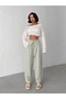 Women's Khaki Linen Textured Balloon Pants