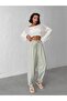 Women's Khaki Linen Textured Balloon Pants - 2