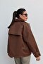 Velvet Collar Jacket Coat Brown - 4