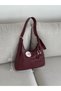 Burgundy Women's Shoulder Bag with Buckle-Detail Strap and Mini Wallet EN34 L22 - 5