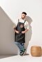 D-140 Jolie - Gray Cinnamon Color Leather Detailed Cross Strap Denim Apron