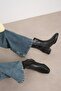 Callie Black Color Thin Fur Lined Side Zip Blunt Toe Women's Heeled Boots - 4