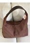 New Season Large Salaş Brown Suede Shoulder Bag - 3