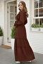 2084 Belted Ruffle Detailed Dress Brown - 3