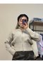 Stone Color Double Zipper Stand Collar Women's Knitwear Cardigan Mg2505 - 5
