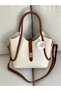 Women's Colored Cream Shoulder Bag with Front Lock Detail and Extra Pouch - 3