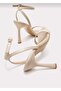 Beige Single Strap Thin Heel Summer Women's Heel Shoes - 3