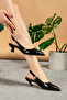 Women's Black Wrinkled Patent Leather Toe Pad Detailed Low Heel Shoes - 3