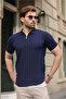 Navy Blue Half Zip Polo Neck Men's Knitwear T-Shirt E7458 - 2