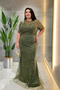 Full Beaded Fabric Design Dress - KHAKI GREEN