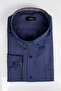 Men's Big Size Plus Size Long Sleeve Cotton Oxford Texture Single Pocket Indigo Button Lapel Shirt - 2