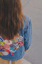 Long Denim Jacket with Patchwork Detail, Women's Denim Jacket, Blue Denim Jacket - 5