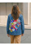 Long Denim Jacket with Patchwork Detail, Women's Denim Jacket, Blue Denim Jacket