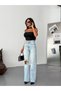 Light Blue Ripped Detailed High Waist Wide Leg Jeans - 3