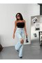 Light Blue Ripped Detailed High Waist Wide Leg Jeans - 2