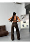 Brown Crocodile Patterned Wide Leg Jeans - 6