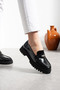 Black Patent Leather Star Detailed Soft Comfortable Sole Loafer Casual Lightweight Shoes - 2