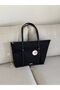 Large Black Women's Shoulder Bag with Ring Detail Straps EN42 BOY32 - 6