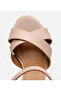 Women's Leather Beige Belted Thick Heeled Sandals - 4