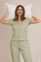 Women's Short-Sleeved Bow-Detail Corded Fabric Pajama Set
