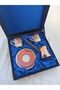 Gilded Double Porcelain Cup Set with Velvet Box and Copper Coffee Pot - 6