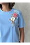 Floral Detailed T-Shirt - Blue |   D2922 - Blue - 5