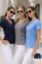 Women's Navy Blue-Anthracite-Blue 3-Pack Slit Viscose V-Neck T-Shirt - 5
